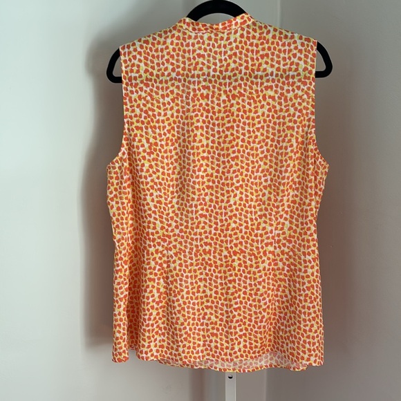 Ann Taylor Tie Neck With Ruffles Orange Sleeveless Printed Blouse Size XL - Picture 6 of 7